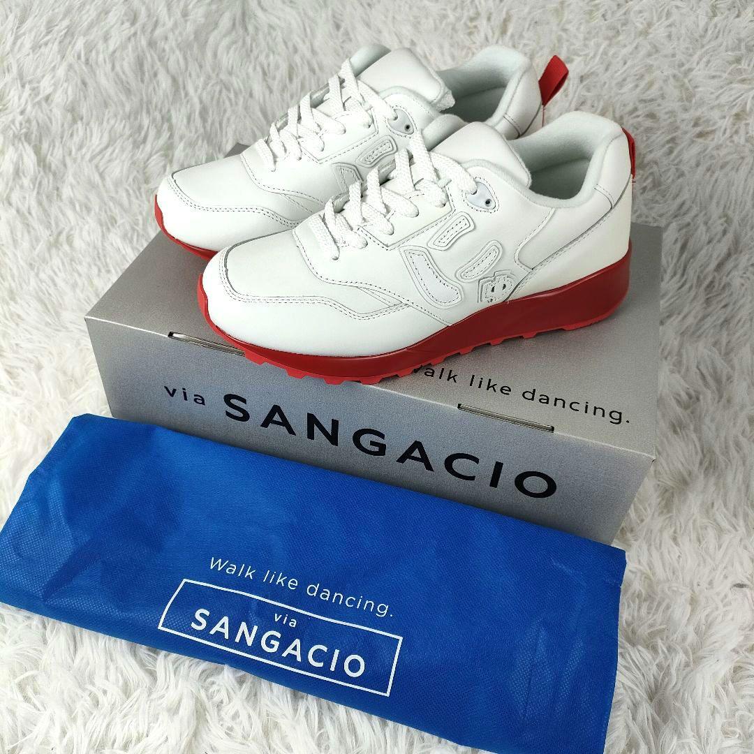 新品未使用♪ サンガッチョ にゅ スニーカー 本革 白 赤 厚底 24.5cm