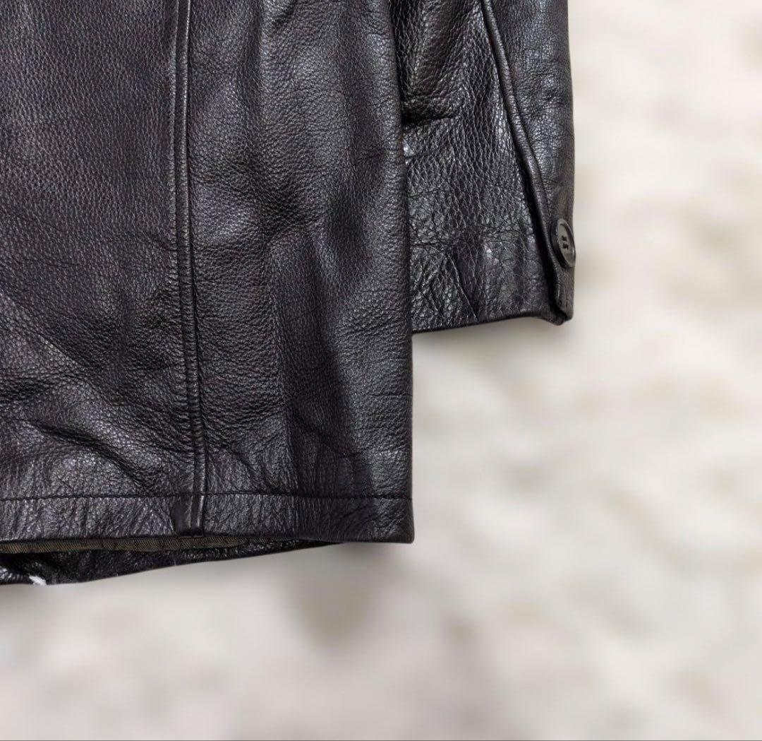 極上のシボ革☆ヴィンテージ カーコート ライナー付 黒 実寸XL相当 超