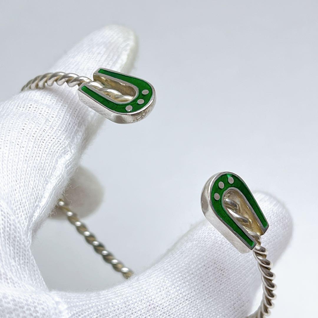 グッチ ヴィンテージ ツイスト ホースシュー バングル グリーン 925