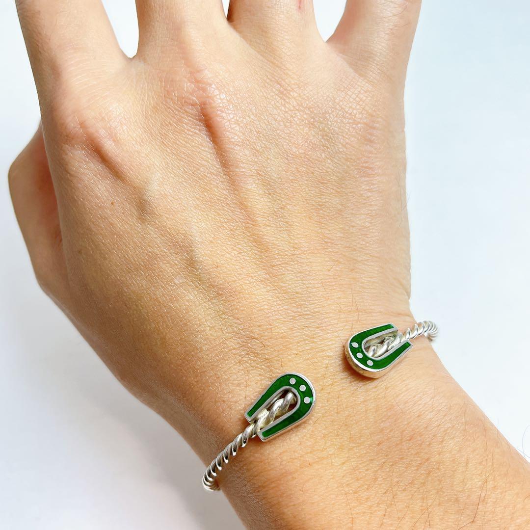 グッチ ヴィンテージ ツイスト ホースシュー バングル グリーン 925