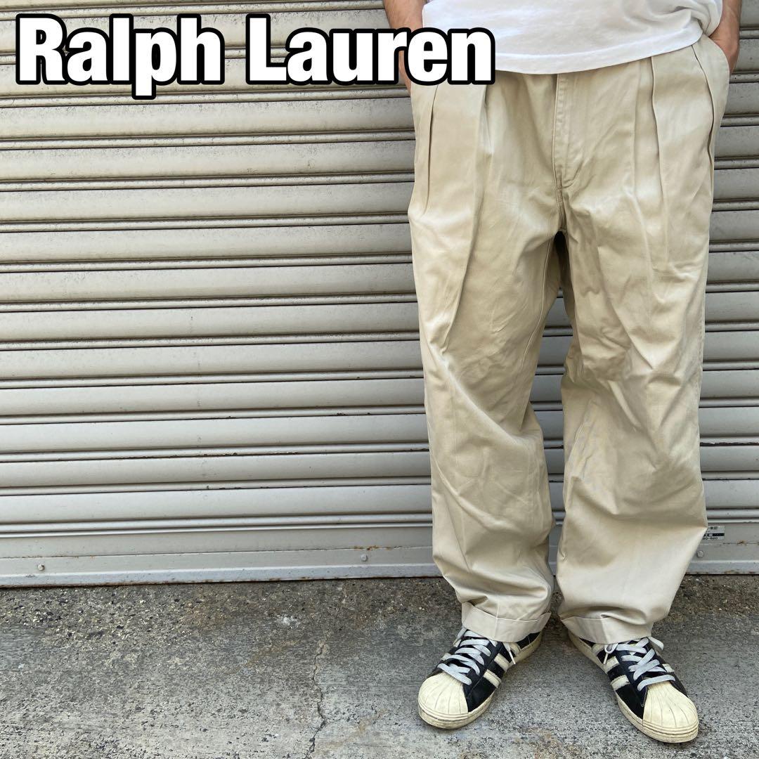 80s☆RalphLauren☆ラルフローレン☆2タックチノパンツ☆ベージュ☆M