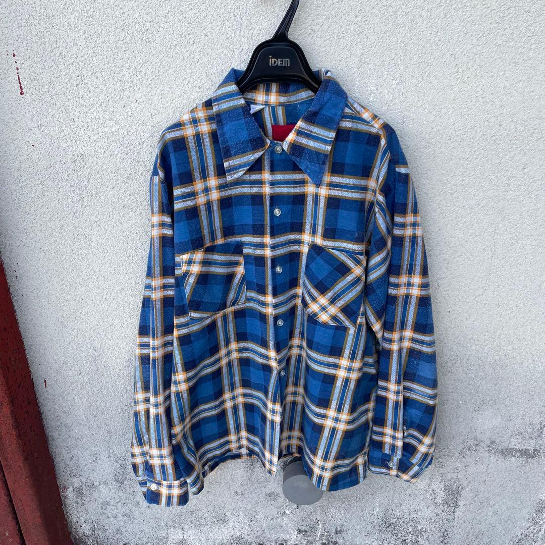 70s sears PERMA-PREST プリントネルシャツ 好配色 青系 - メルカリ