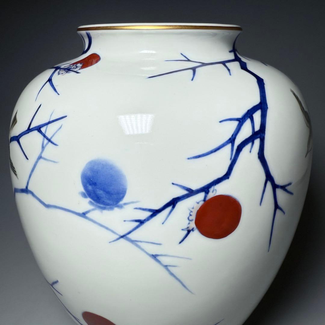 オールド深川製磁 錦手 柿鳥図花瓶 高さ24cm オブジェ インテリア