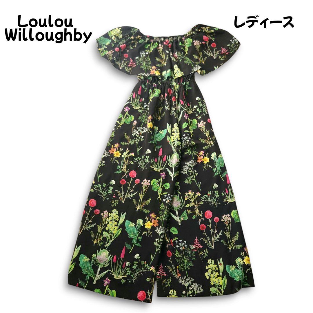 ルルウィルビー スプリングガーデンオールインワン 花柄 黒 M~L 極美品