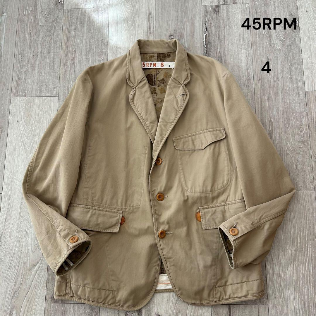45RPM コットン テーラードジャケット カバーオール ベージュ 4 裏地カモ コットンリネンスラブ 4ポケットカバーオールジャケット
