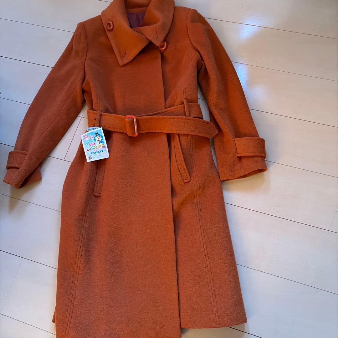 オレンジ ロングコート ベルト付き - メルカリ