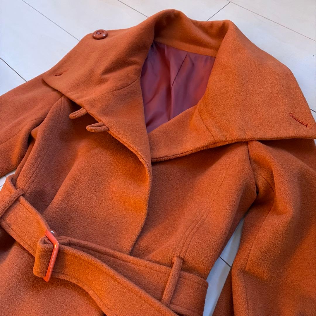 オレンジ ロングコート ベルト付き - メルカリ