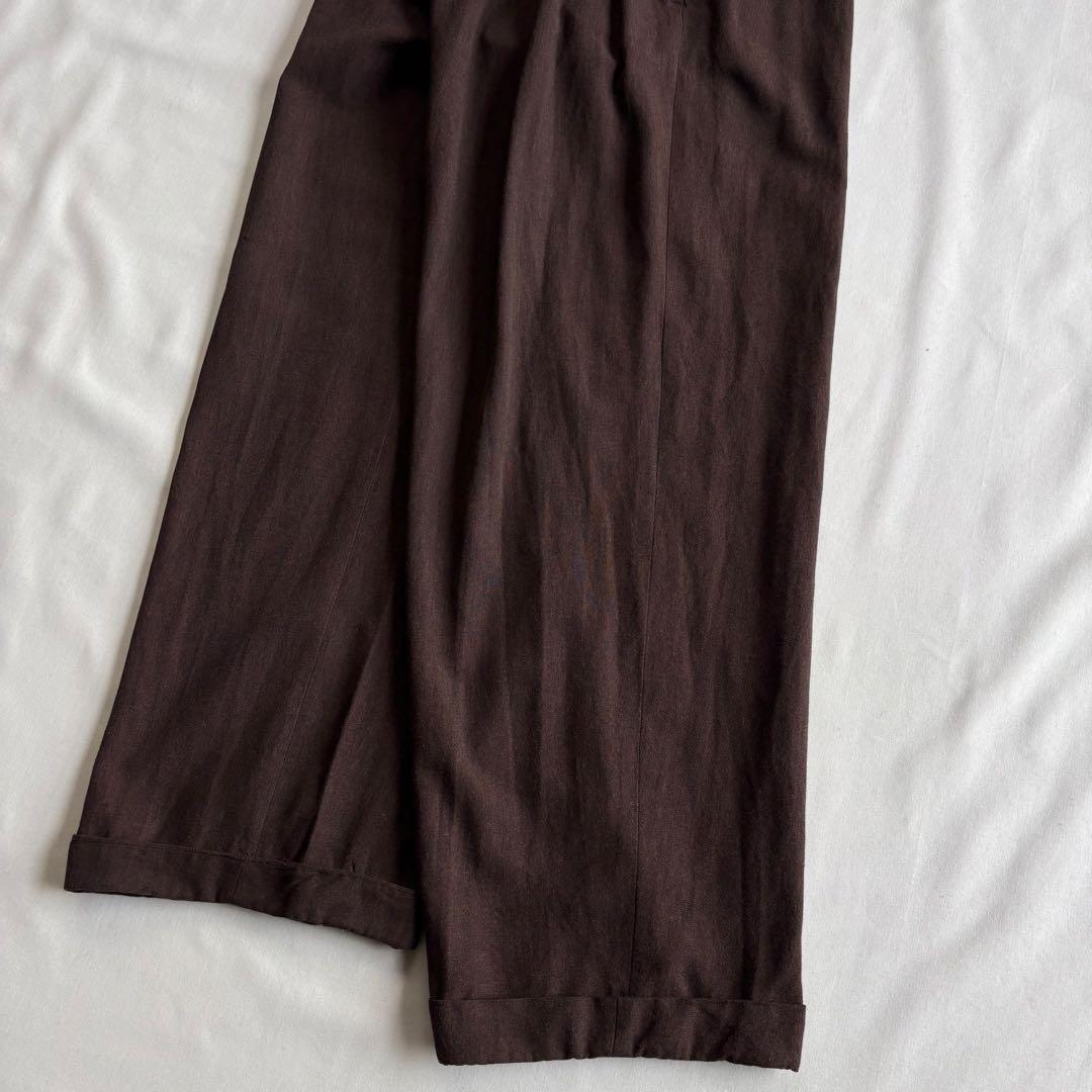 90s EURO label 4-tuck cotton wide slacks