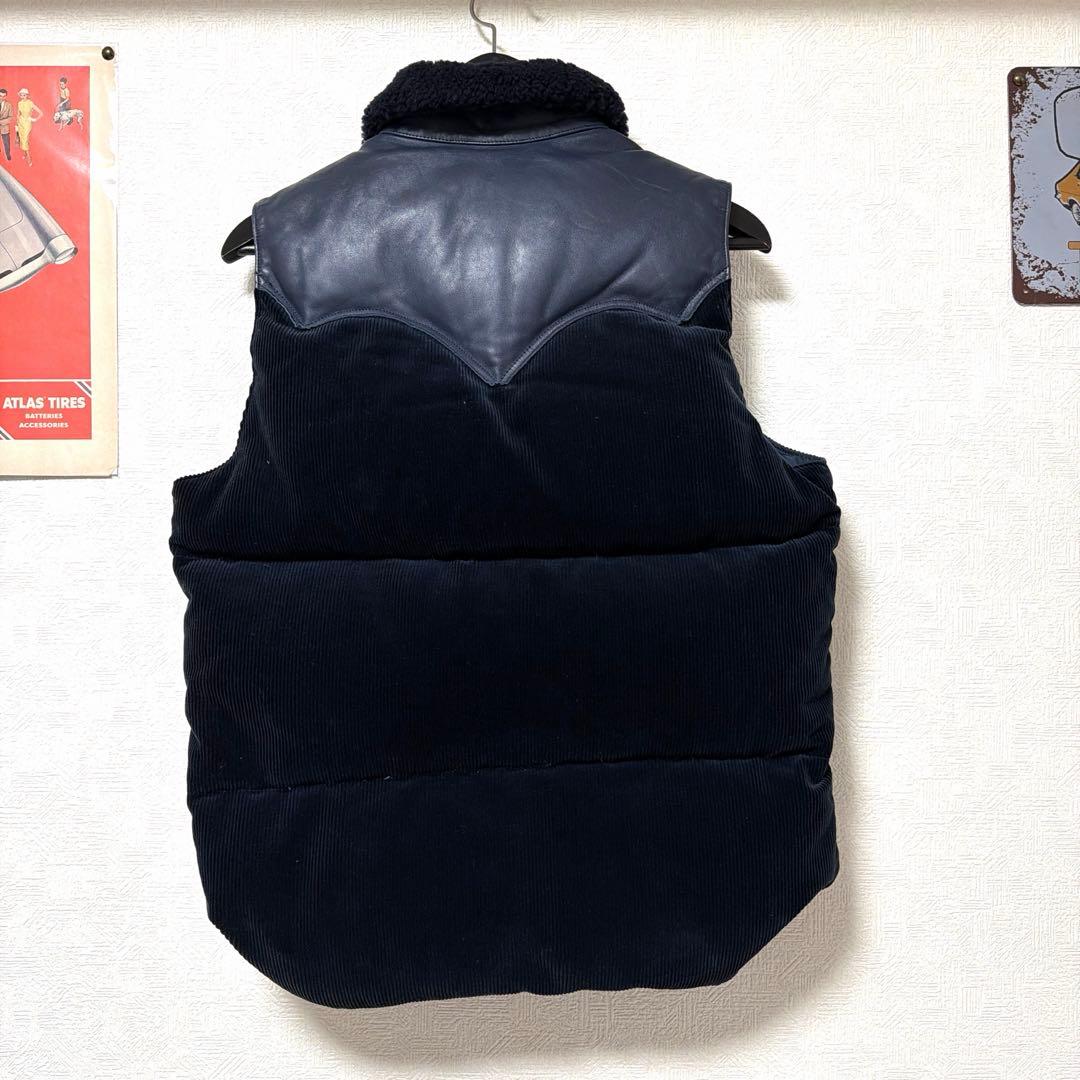 ロッキーマウンテン ダウンベスト ネイビー コーデュロイ ヨークレザー