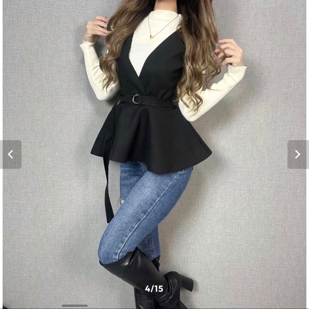 インザライズ ウエストリボン付きニットベスト（アイボリー・