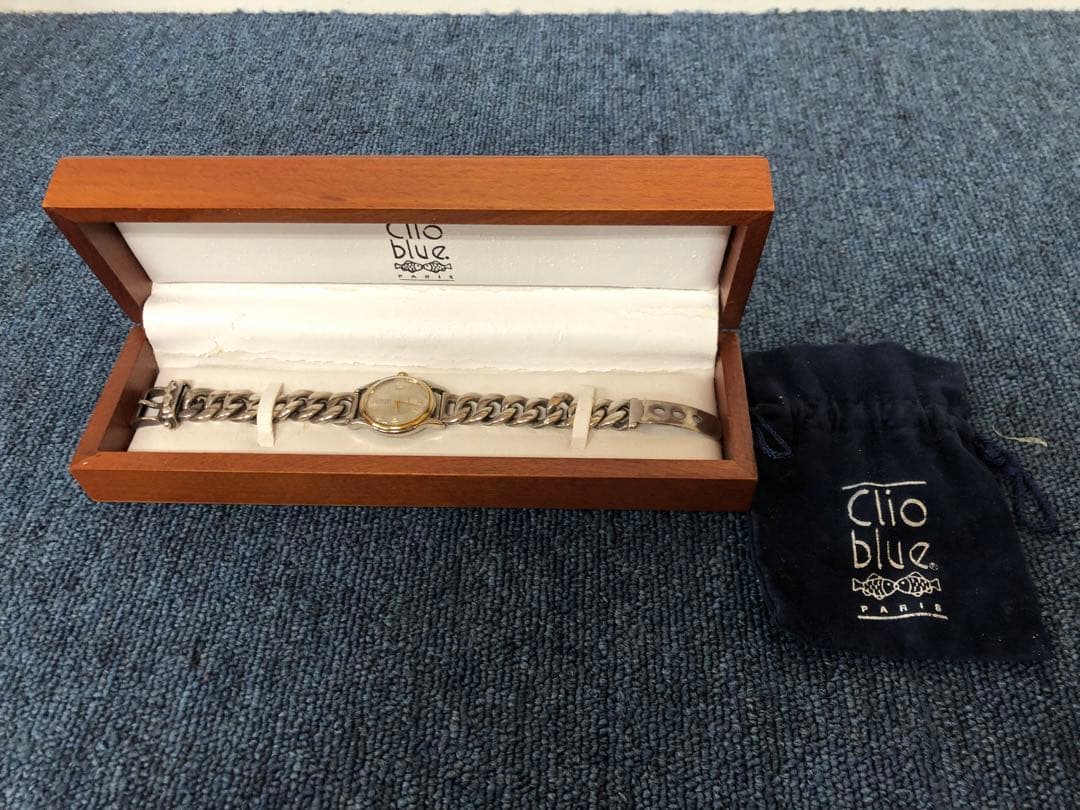 【希少】Clio blue クリオブルー 自動巻き シルバー925 時計 裏スケ Clio blue（クリオブルー） 時計 スクエア レディース 革 シルバー文字