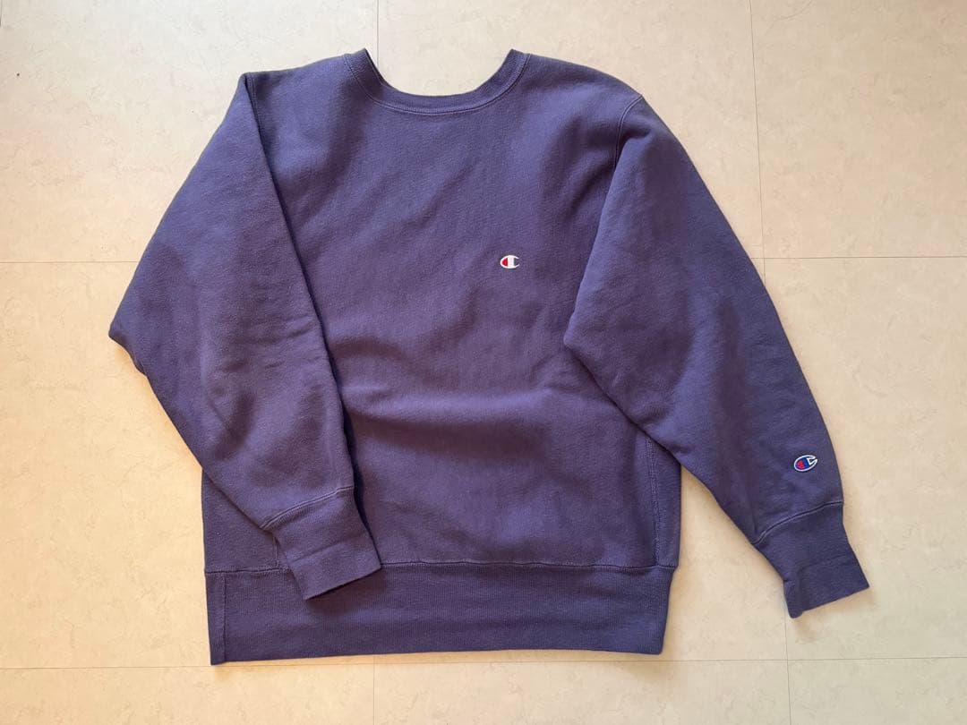 チャンピオンリバースウィーブ 90s サイズL USA 茄子紺　美品 90s USA製 チャンピオン リバースウィーブ 茄子紺 ワンポイント