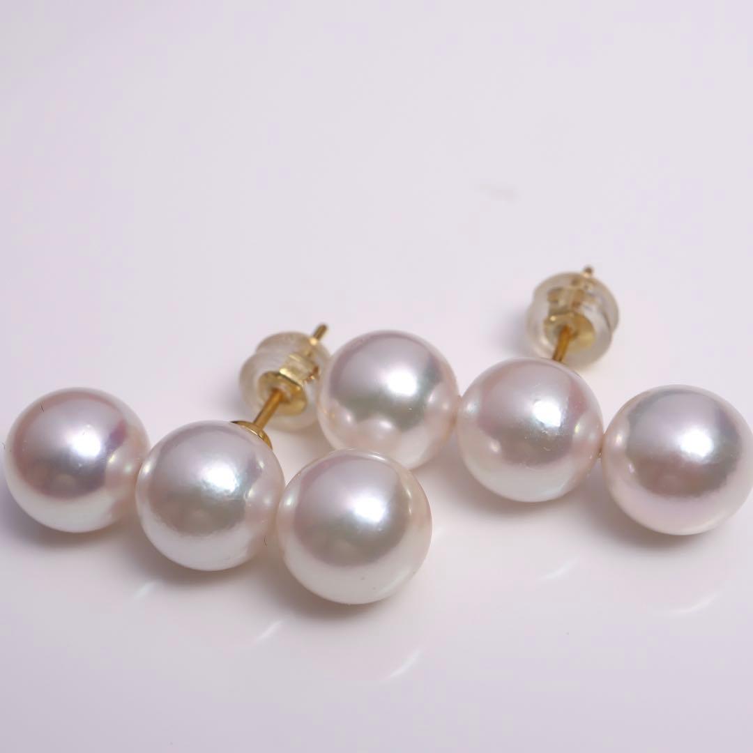 高グレード あこや真珠 3連ピアス あこやパール ピアス ピンク系