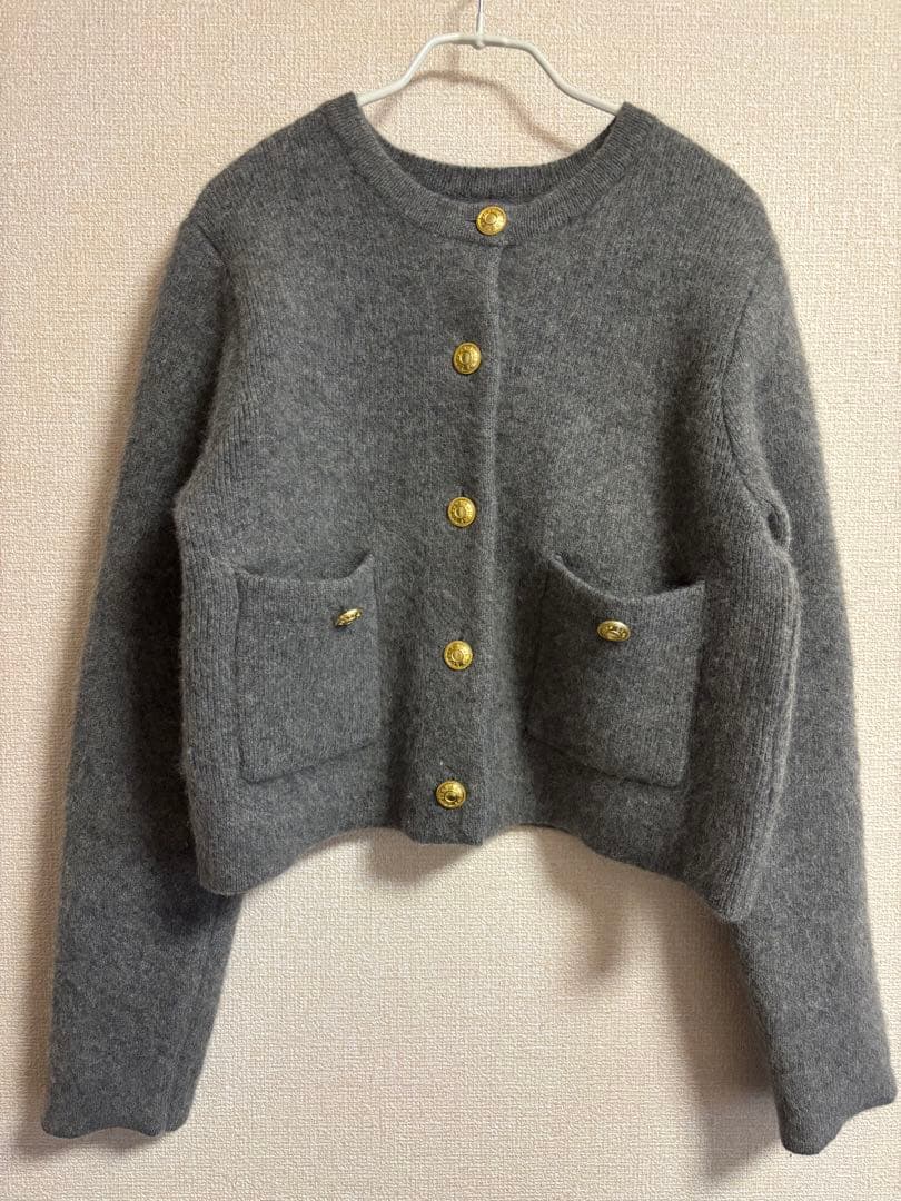 アニュアンス　グレー カシミヤブレンドノーカラーニットジャケット　anuans アニュアンス anuans カシミヤブレンドノーカラーニットジャケット