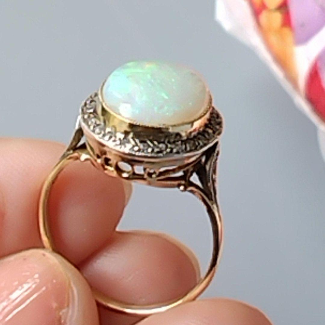 大粒オパール オーバルカットラインストーン付きデザインリング 指輪13号