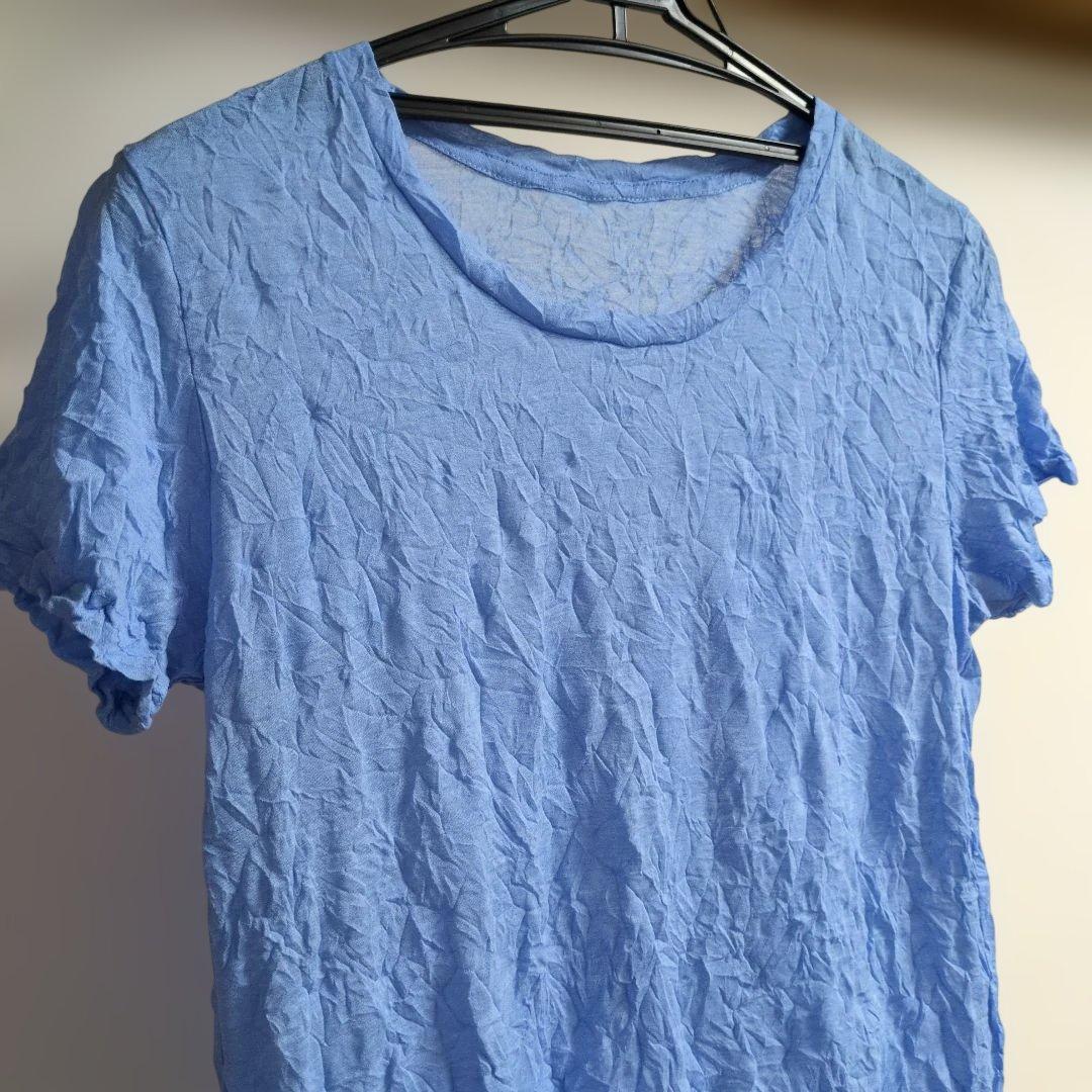 me by ISSEY MIYAKE 半袖カットソー シワ加工ライトブルー日本製