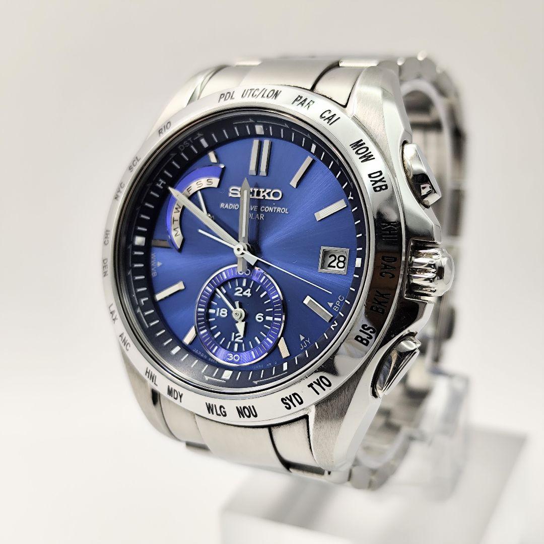 稼働 極美品 セイコー ブライツ ソーラー電波時計 ブルー 8B54-0AA0