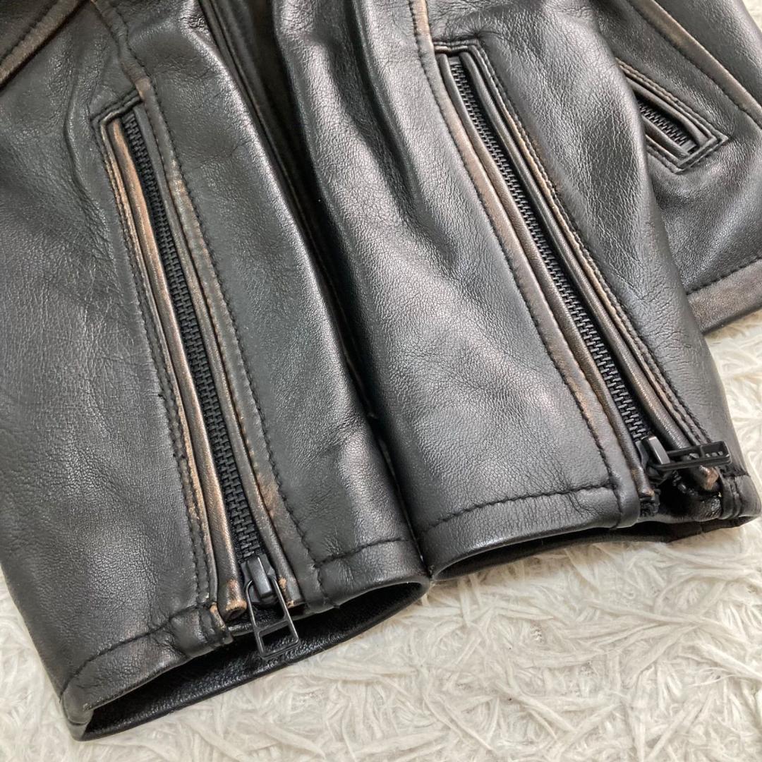 15799✨良品✨アビレックス 茶芯加工 シープスキン ライダース