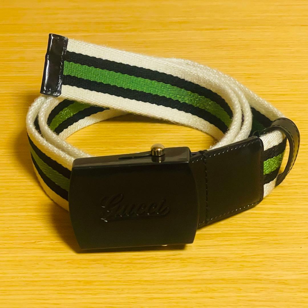 美品・希少】グッチ ガチャベルト 筆記体ロゴ 189799 グリーン