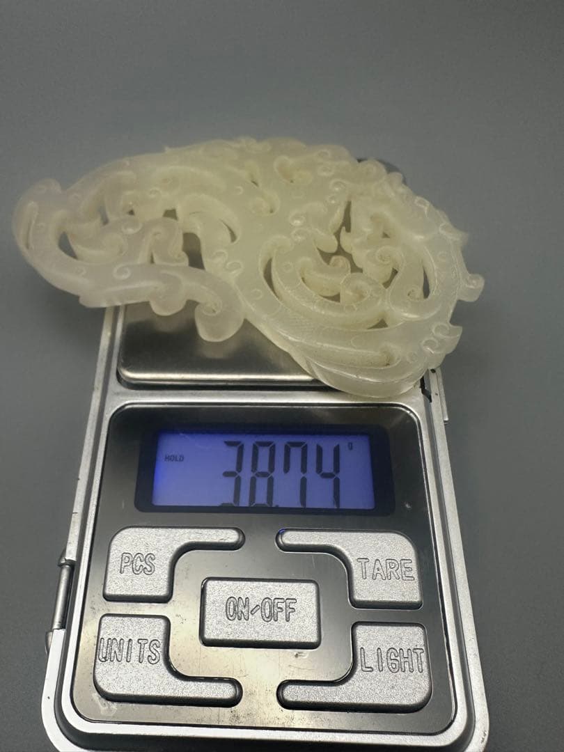 中国古美術 本物和田玉 根付 玉璧 巻雲紋 旧蔵 コレクション 透かし