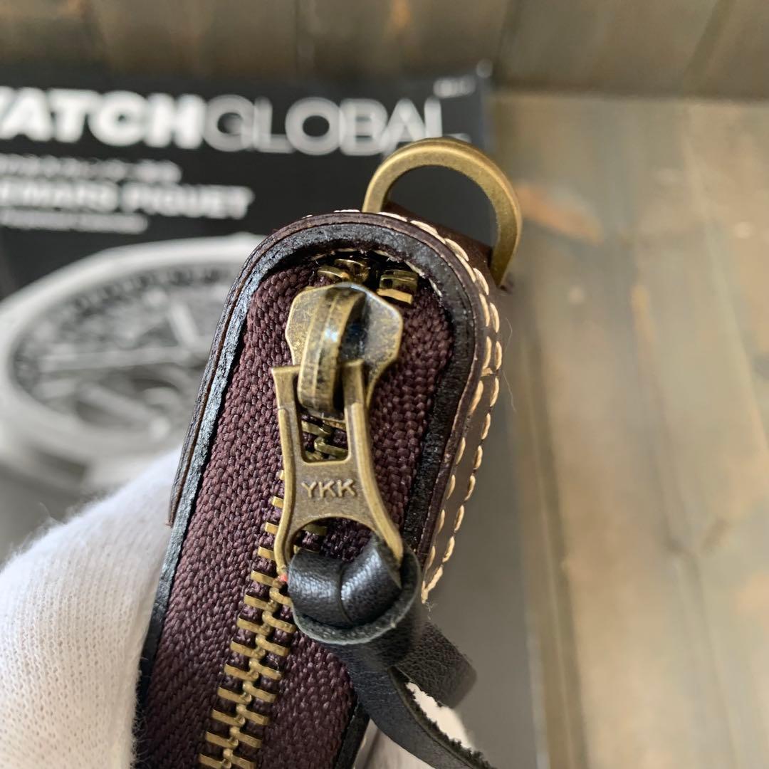 C43□極上 栃木レザー 無双 バイカーズウォレット 財布□コーヒー