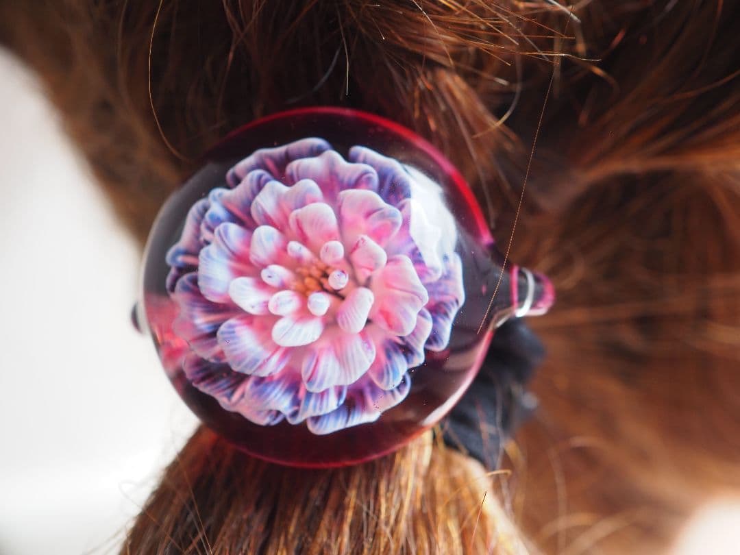 ꫛꫀꪝ硝子の髪飾り☆ポンポネグラス☆ヘアゴム 「想像の花」pink