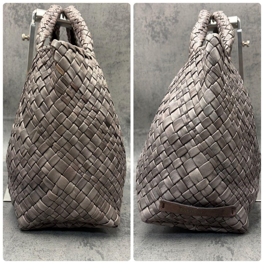 美品 ファロルニ 編み込み トートバッグ オールレザー A4 ハンド 灰