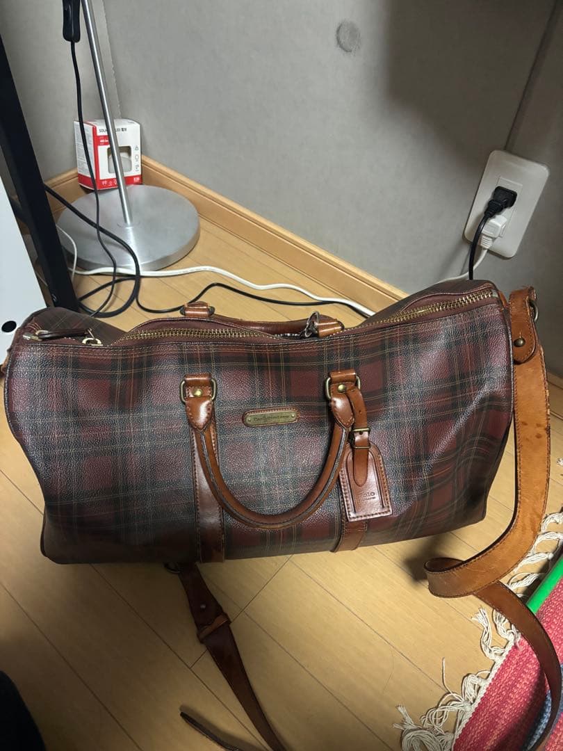 希少色 】ポロラルフローレン ボストンバッグ ブラウン チェック柄 PVC