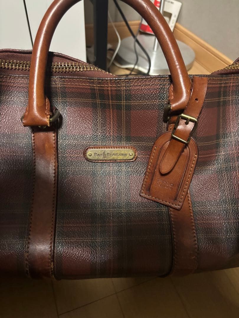 希少色 】ポロラルフローレン ボストンバッグ ブラウン チェック柄 PVC