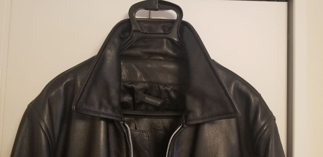 RHENIUM 雌牛本革ブラックレザーライダース 46 XL 46 XL 雌牛本革