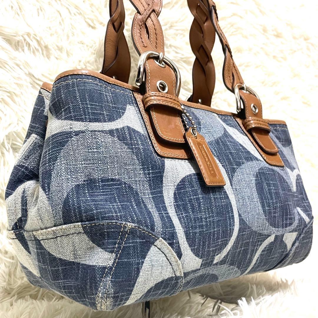COACH コーチ ハンドバッグ トート 肩掛け デニム シグネチャー 編み込み