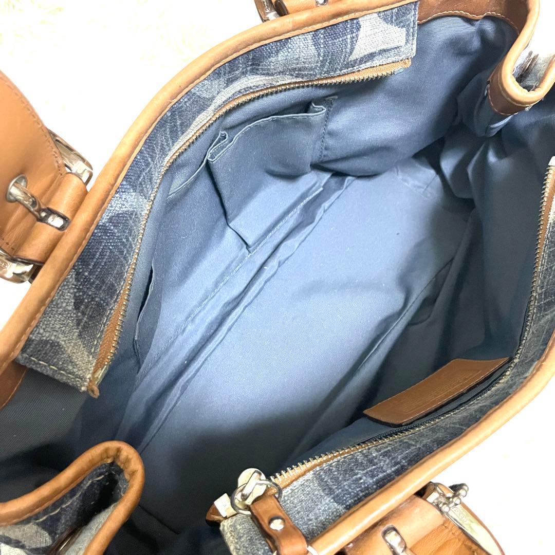 COACH コーチ ハンドバッグ トート 肩掛け デニム シグネチャー 編み込み