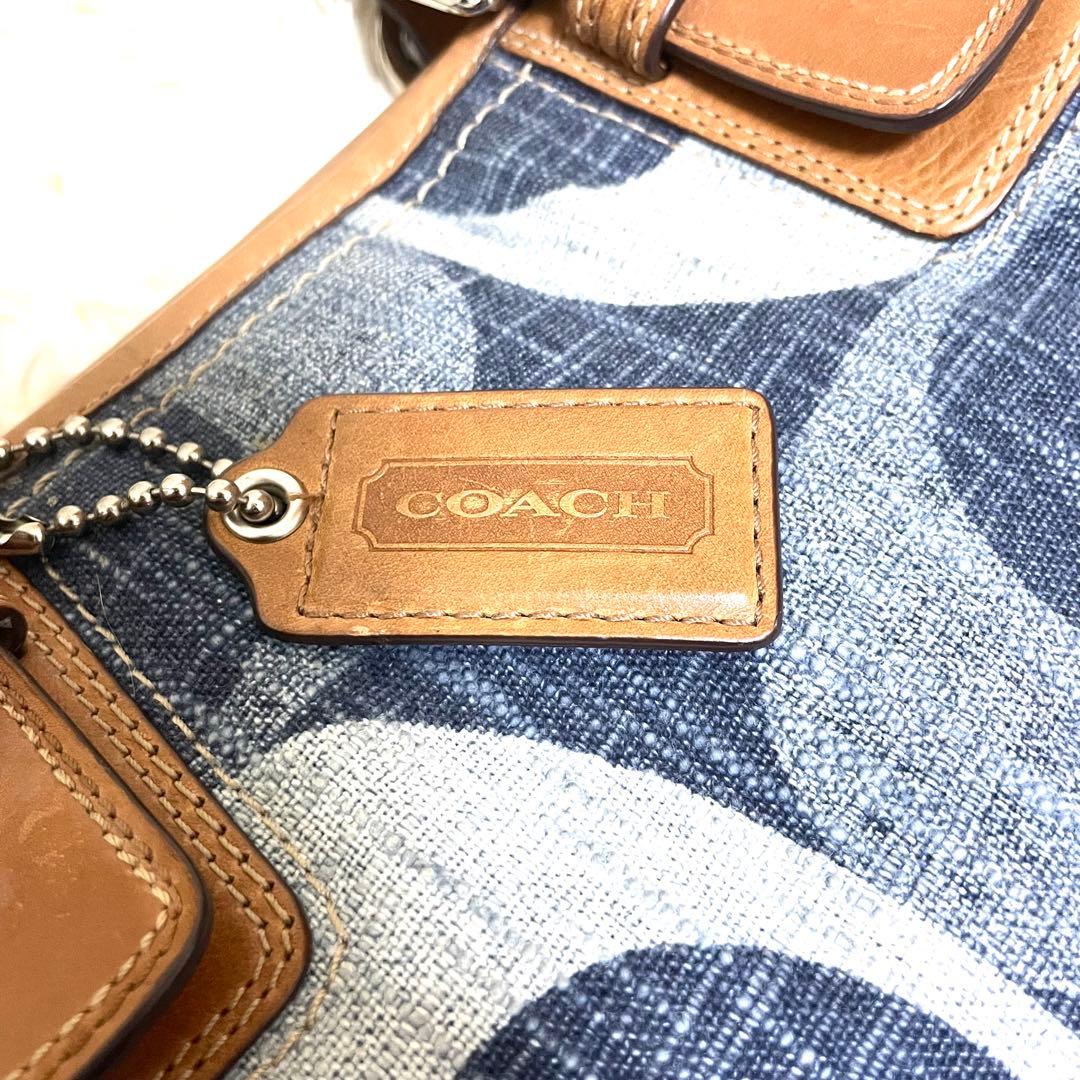 COACH コーチ ハンドバッグ トート 肩掛け デニム シグネチャー 編み込み