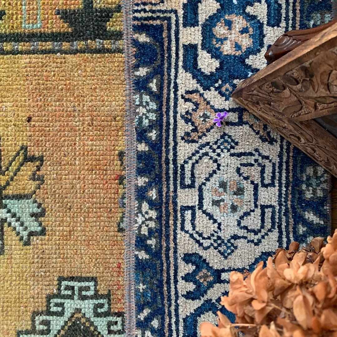 トルコヴィンテージラグ マスタードイエロー115cm×52cm トルコラグ