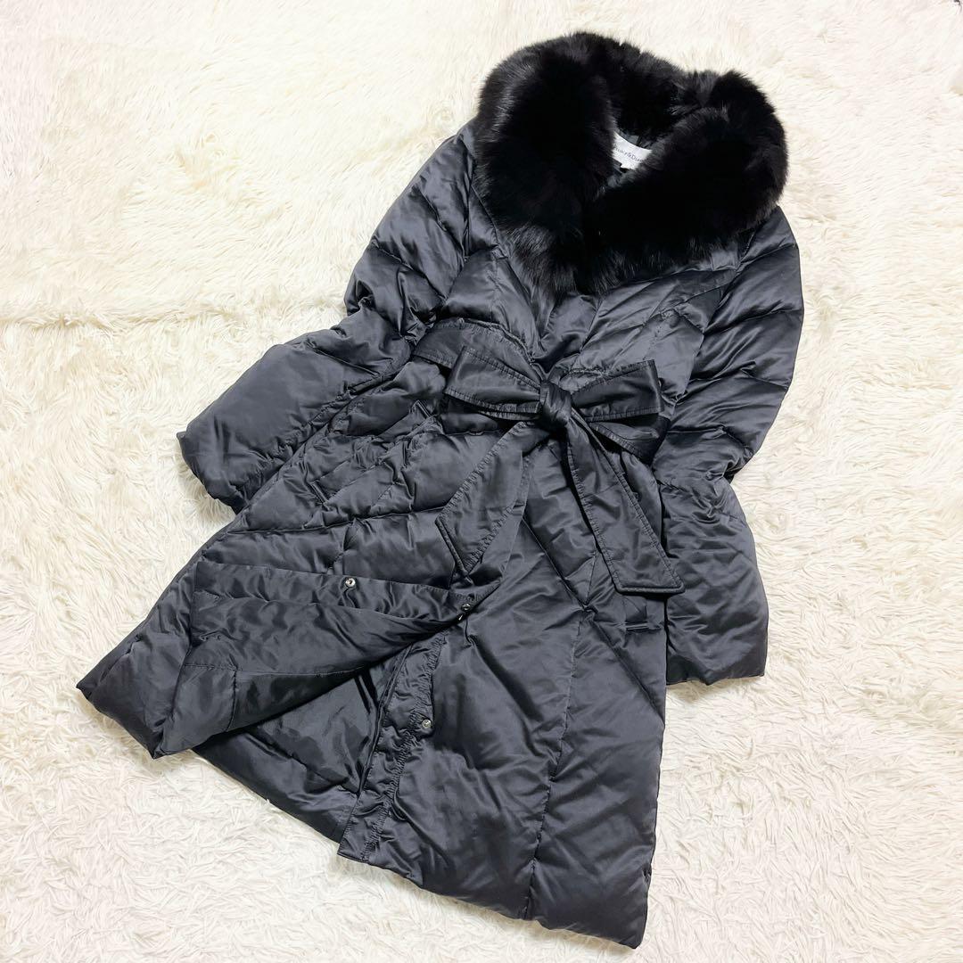 美品 ピンキー&ダイアン 黒 ダウンコート Aライン フォックスファー 美