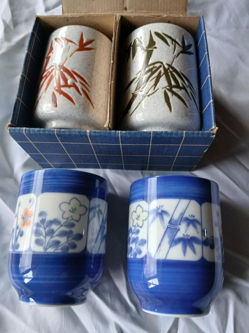 竹と花模様の茶碗セット - メルカリ