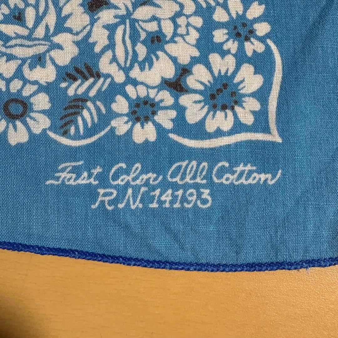 60s ヴィンテージ バンダナ ターコイズ レアカラー 筆記体 USA製