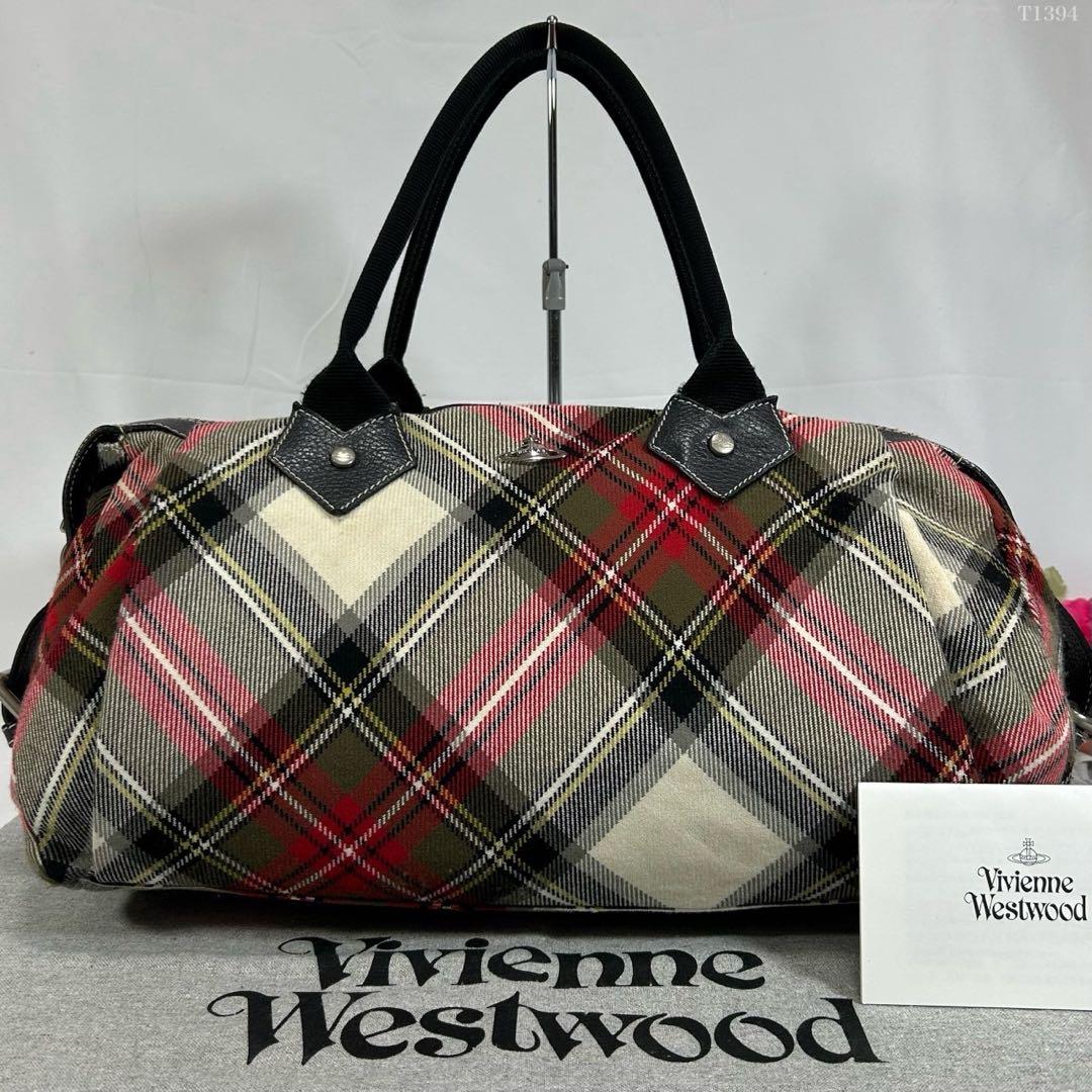 【美品】ヴィヴィアンウエストウッド ダービー ボストンバッグ チェック オーブ 美品】ヴィヴィアンウエストウッド ダービー ボストンバッグ チェック