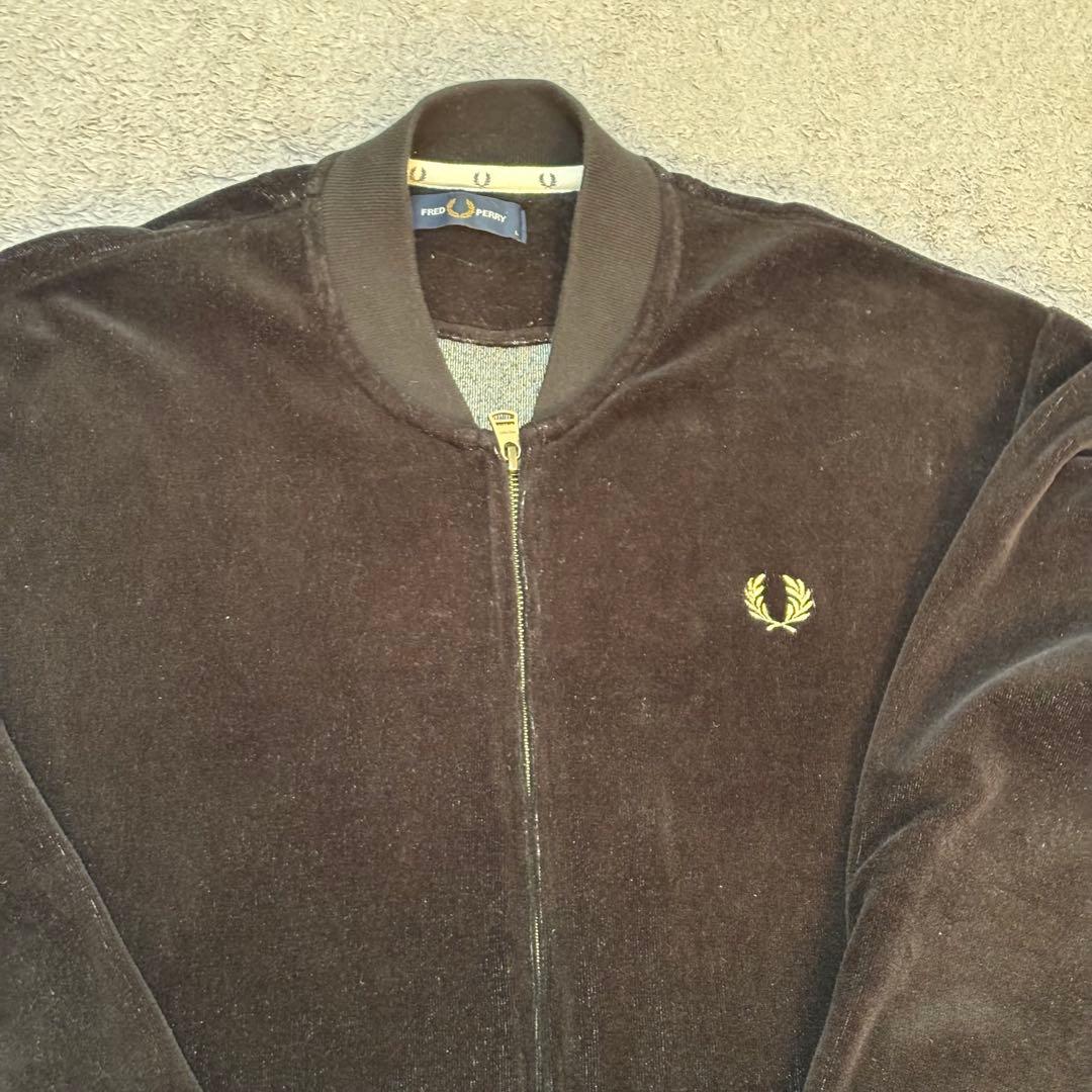 美品 フレッドペリー ベロア ジャケット 黒 金ロゴ L ユニセックス