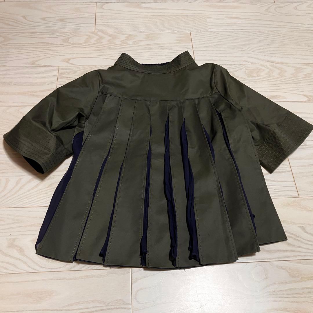 sacai バックプリーツ 異素材 半袖 プルオーバー ウール シルク