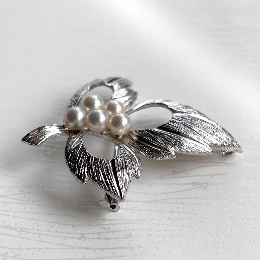 MIKIMOTO ミキモト パールブローチ ペンダントトップ ホワイト リーフ