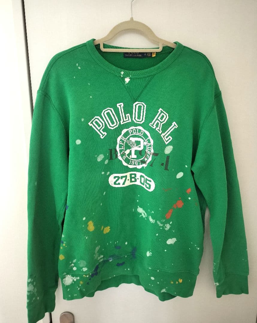 ポロラルフローレン ペンキ加工 クルーネックスウェット グリーン LG