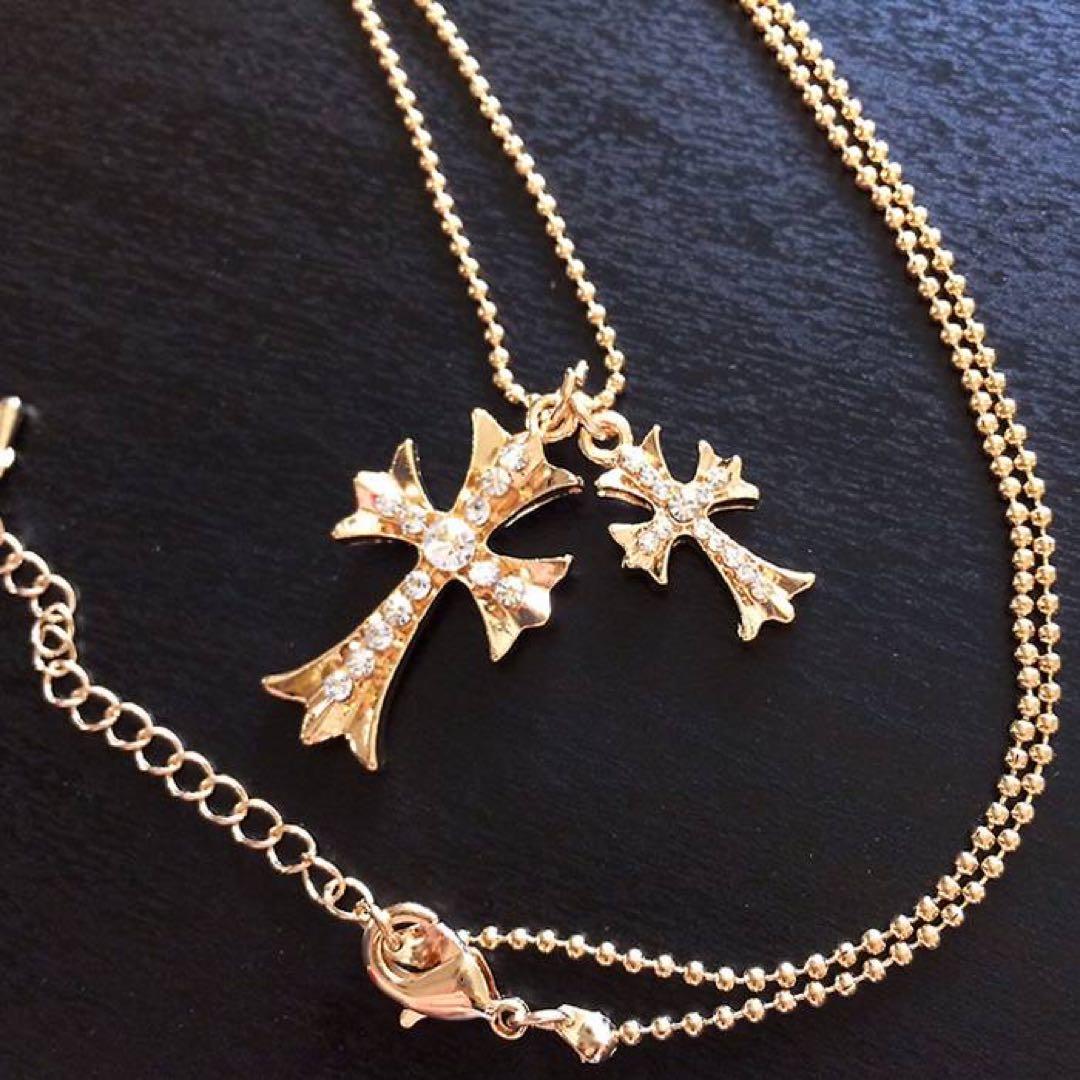 通常販売価格85,000円】ダミアーニ似2連クロスペンダントゴールド