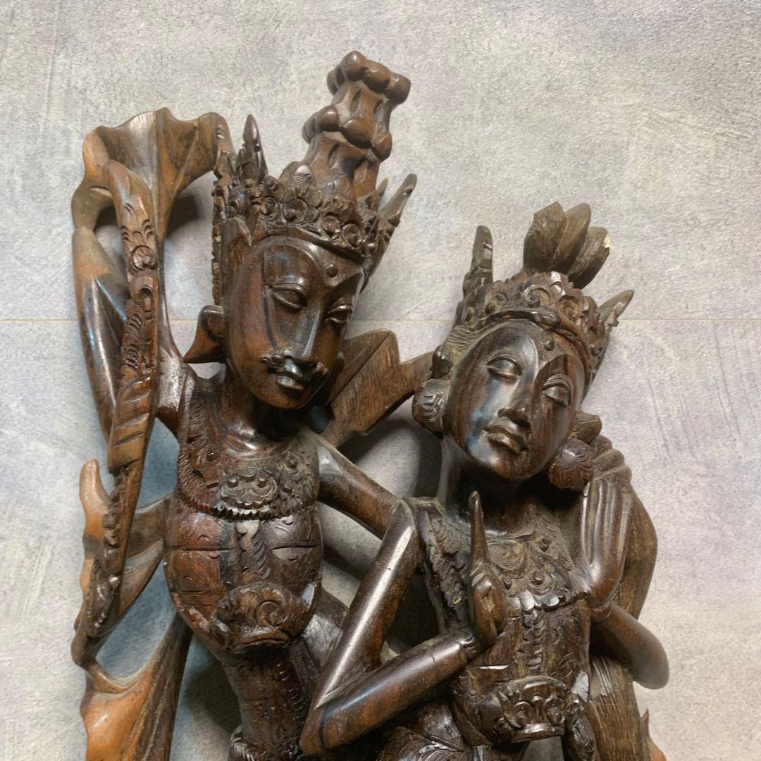 K194 木彫り 彫刻 伝統工芸品 置物 バリ島 - メルカリ