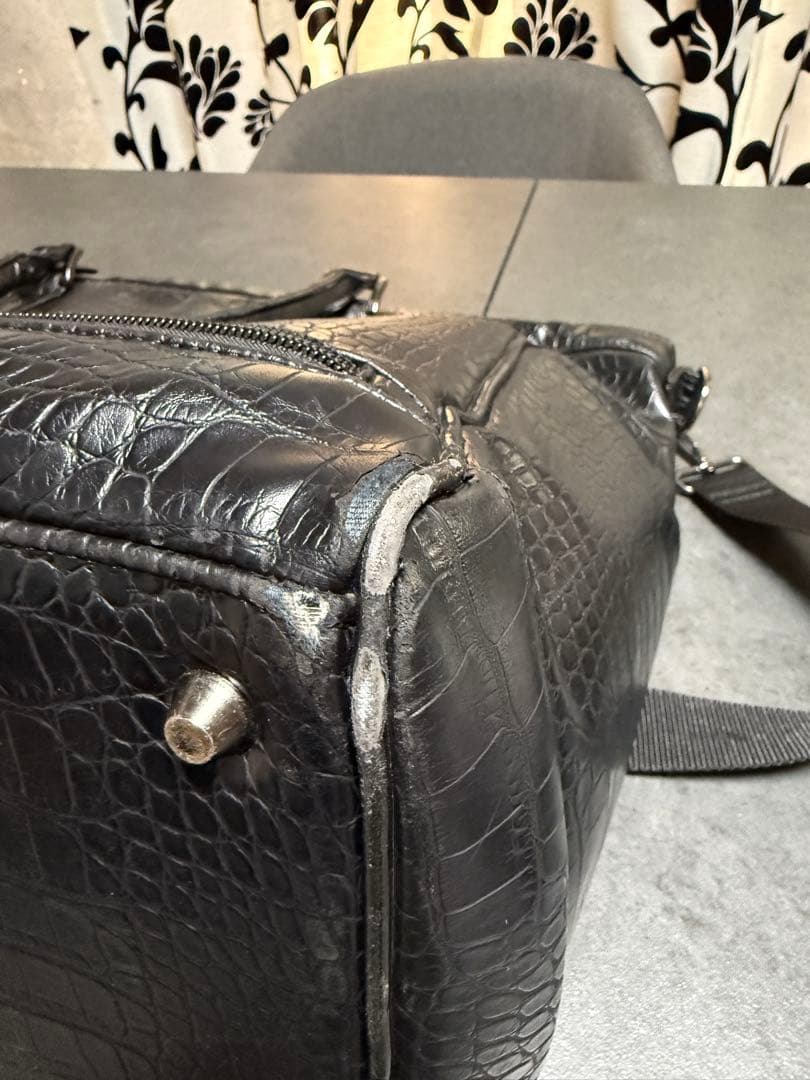 ダンスウィズドラゴン クロコパターン ボーン 黒 ボストンバッグ 黒