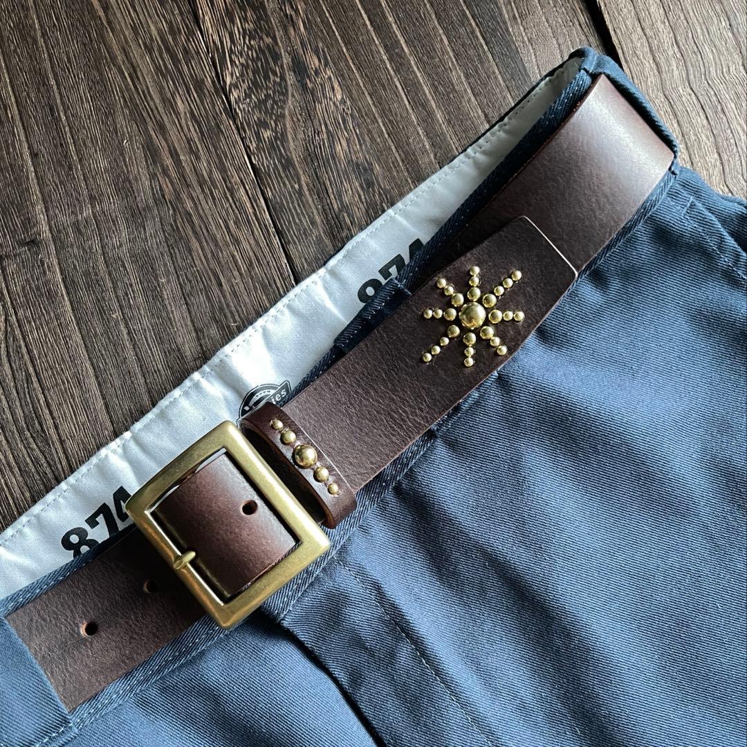 ディッキーズ874専用スタッズベルト ダークブラウン 真鍮 HTC CALEE
