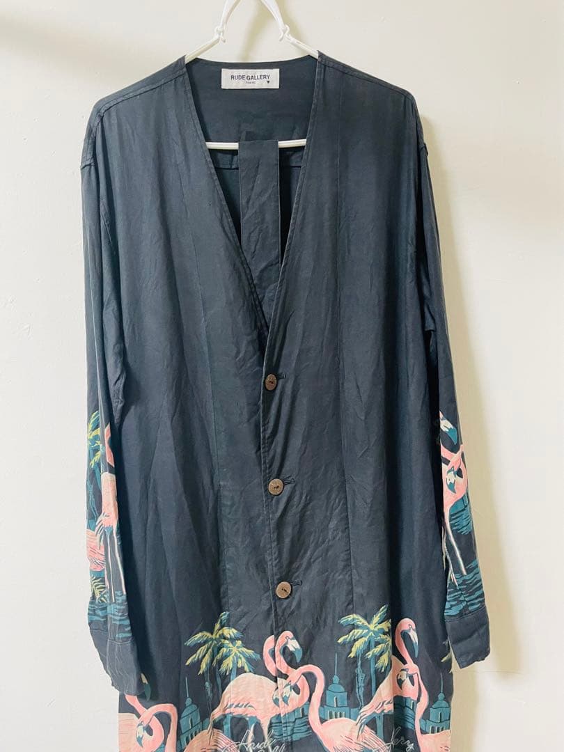 【automatic-fru 】ノーカラーローブ mizuiro ind｜ダブルクロスウェザー ノーカラー ハーフスリーブ コート