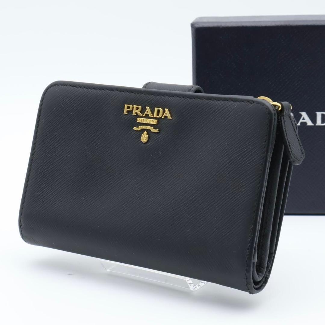 極美品】PRADA メタルロゴ サフィアーノ L字ファスナー 二つ折り財布
