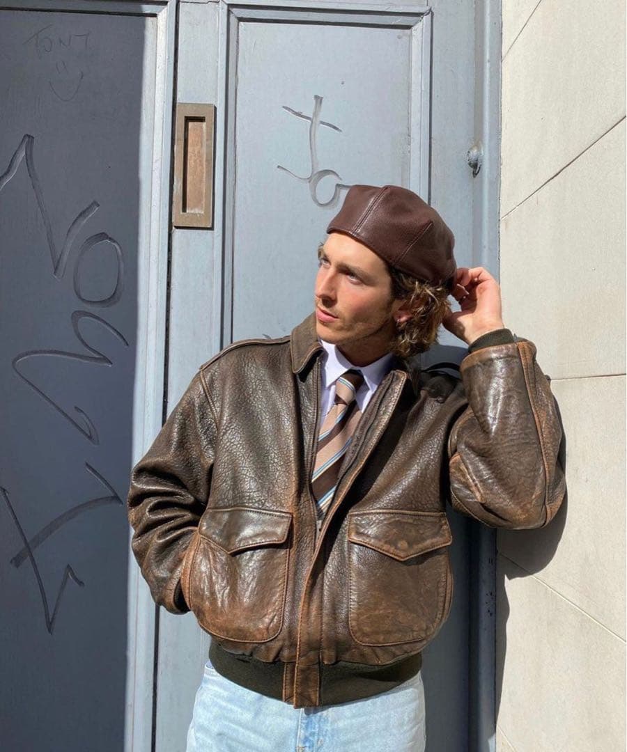 短丈】90s vintage 短丈 レザージャケット 茶色 ノームコア XL - メルカリ