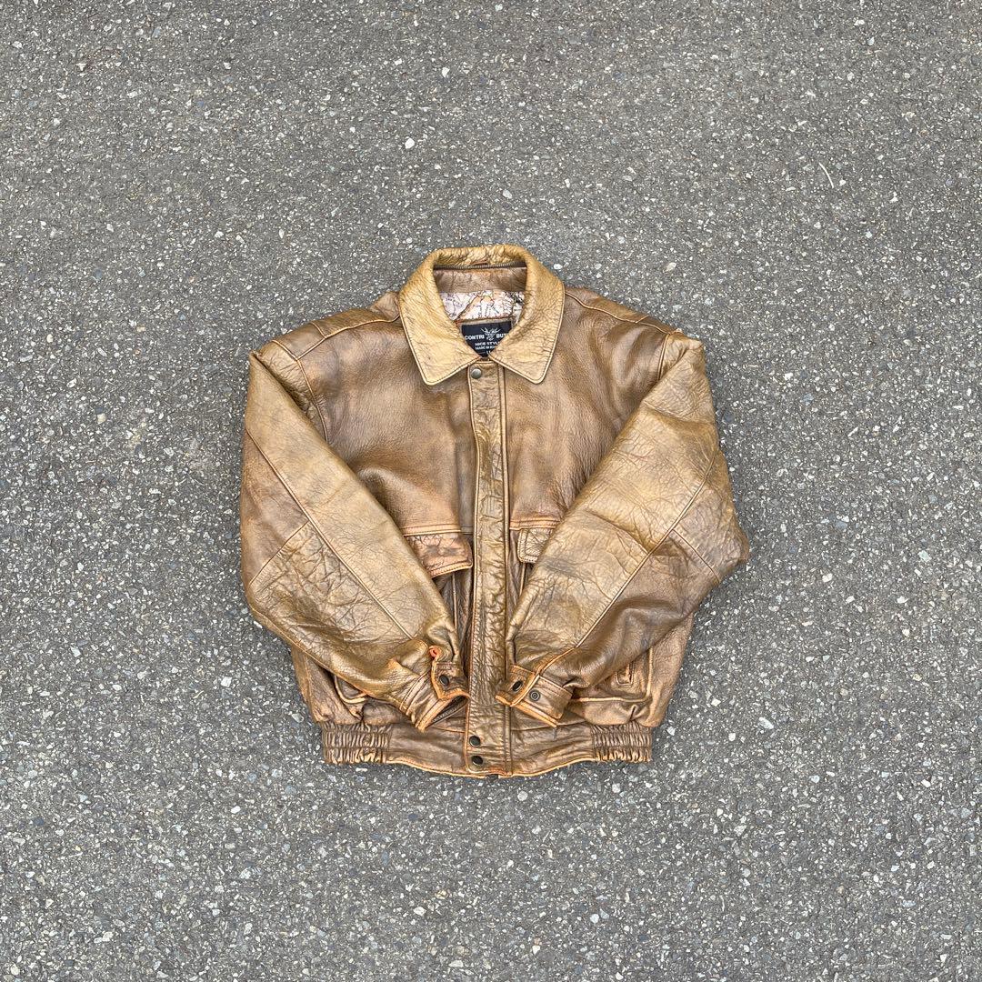 短丈】90s vintage 短丈 レザージャケット 茶色 ノームコア XL - メルカリ